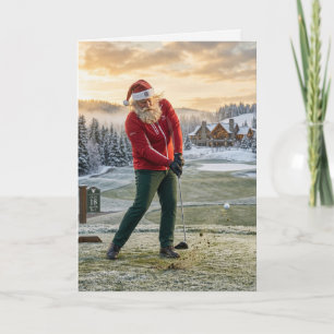 Tarjeta Santa jugando golf divertida Navidad