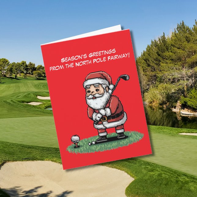 Tarjeta santa jugando golf en navidades verdes (Subido por el creador)