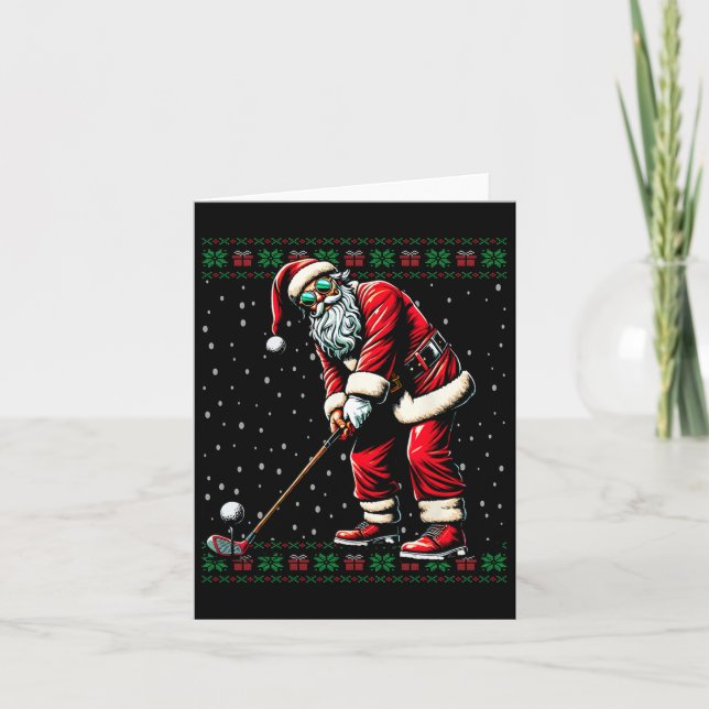 Tarjeta Santa Jugando Golf Navidades feos suéter (Anverso)
