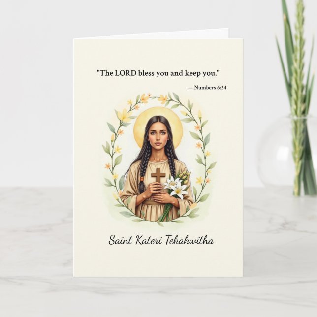 Tarjeta Santa Kateri Tekakwitha Paz y Bendiciones de Dios (Anverso)