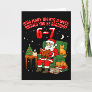 Tarjeta Santa leyendo 67 gato navidad seis siete profesor 