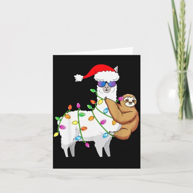 Tarjeta Santa Llama Xmas Funny Llama Sloth Christmas  (Anverso)