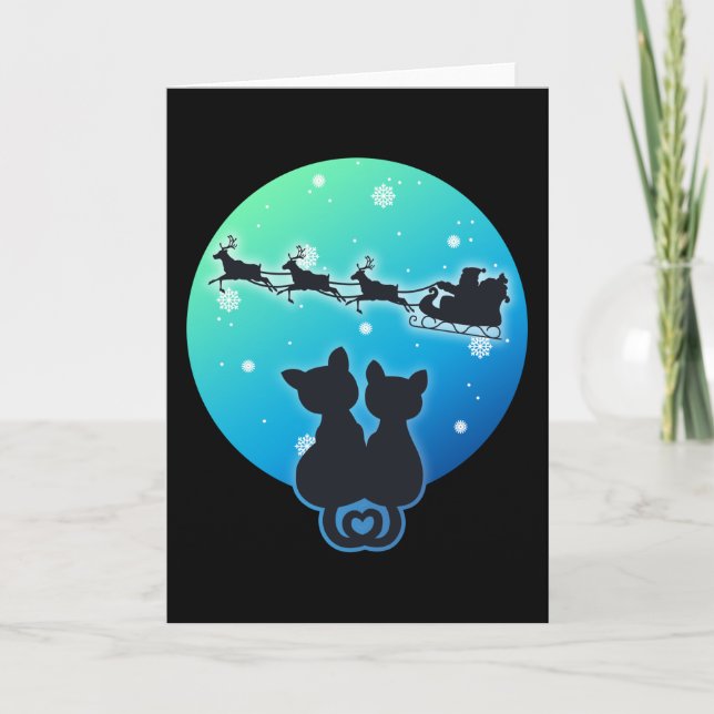 Tarjeta Santa Luchando Con Gato Amantes De Graciosas Noche (Anverso)