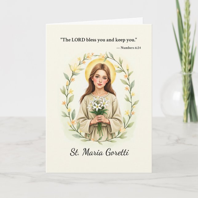 Tarjeta Santa María Goretti, paz y bendiciones de Dios (Anverso)