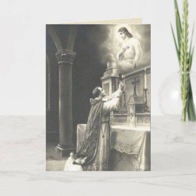 Tarjeta Santa Masa Católica Ofreciendo el Sagrado Corazón  (Anverso)