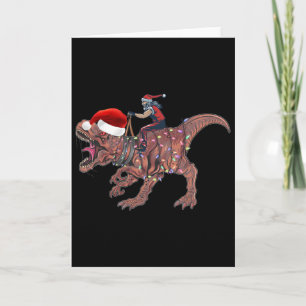 Tarjeta Santa montando dinosaurio T Rex Navidad chicos hom