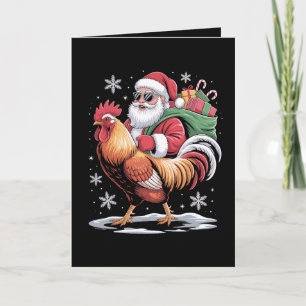Tarjeta Santa montando gallo granja de Navidad gallina Nav