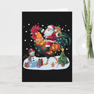 Tarjeta Santa montando pollo Luces divertidas de Navidad A