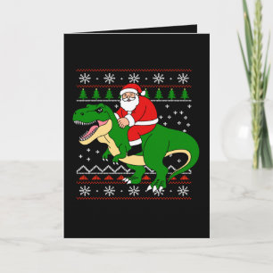 Tarjeta Santa montando T Rex Navidad Dinosaurio feo de Nav