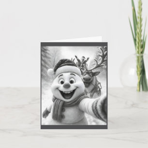 Tarjeta Santa Muñeco de Nieve Reno Tomando Una Foto Selfie