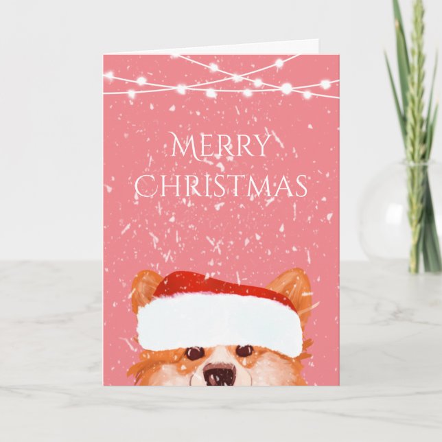 Tarjeta Santa Naranja Corgi Feliz Navidad Rosa (Anverso)