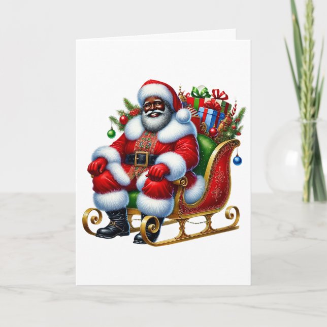 Tarjeta Santa negra en Sleigh Navidades personalizados (Anverso)