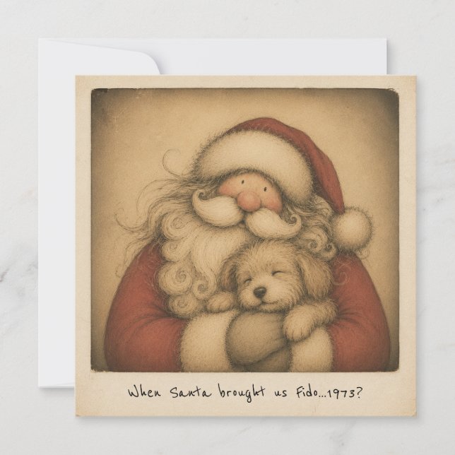 Tarjeta Santa Nostálgico con Foto Retro de Cachorro (Anverso)