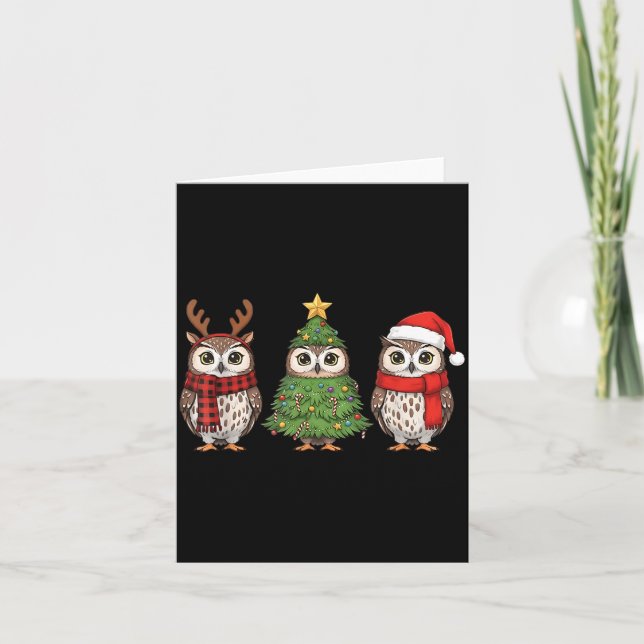 Tarjeta Santa Owl Christmas Tree Owl Lover Animal Xmas Paj (Anverso)