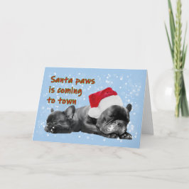 Tarjeta Santa patas bulldog francés navidades en blanco