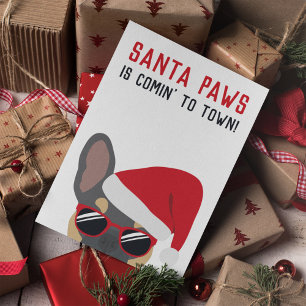 Tarjeta Santa Paws Navidad Bulldog Francés Azul Canela