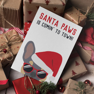 Tarjeta Santa Paws Navidad Lilac Tan Bulldog Francés