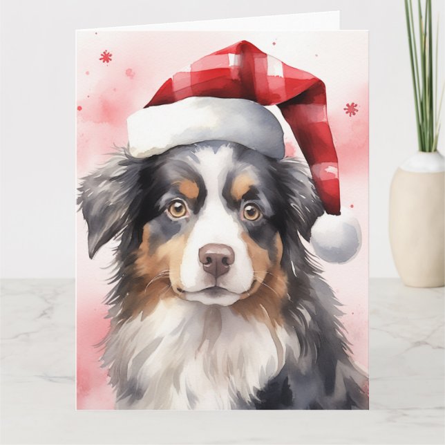 Tarjeta Santa Paws, Navidades del Pastor Australiano (Anverso)