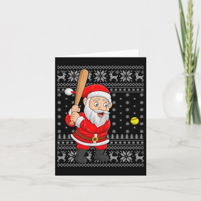 Tarjeta Santa Playing Baseball Softball Ugly Christmas Swe (Anverso)