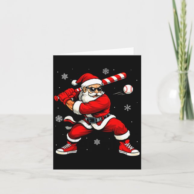 Tarjeta Santa Playing Baseball Xmas Funny Christmas Baseba (Anverso)