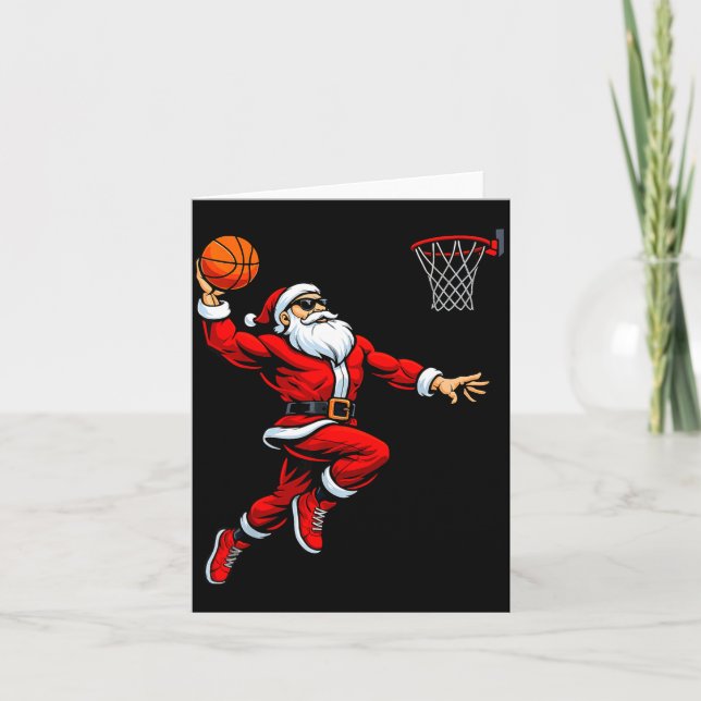 Tarjeta Santa Playing Basketball Xmas Funny Christmas Bask (Anverso)
