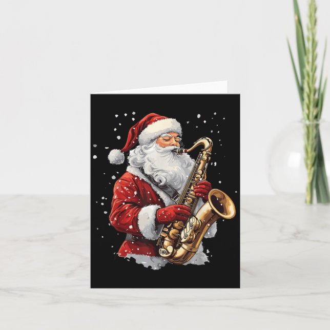 Tarjeta Santa Playing Saxophone Xmas Musician Saxophonist  (Anverso)