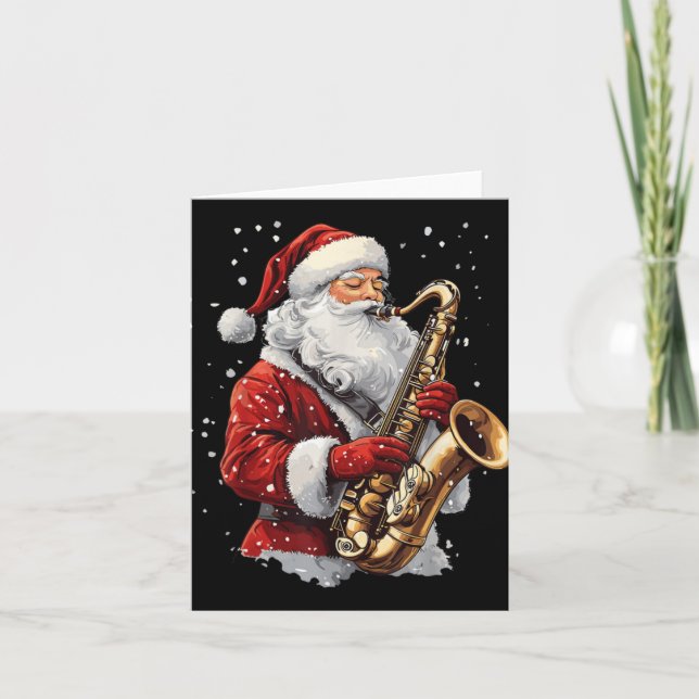 Tarjeta Santa Playing Saxophone Xmas Musician Saxophonist  (Anverso)