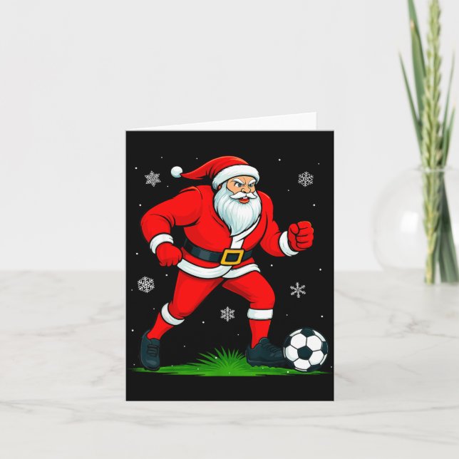 Tarjeta Santa Playing Soccer Xmas Funny Christmas Soccer S (Anverso)