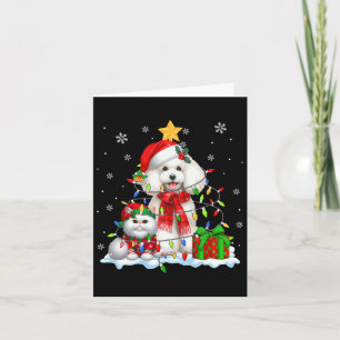 Tarjeta Santa Poodle Con Navidades Del Gato Del Elf Luces 