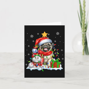 Tarjeta Santa Pug Con Navidades Del Gato Del Elf Ilustra A