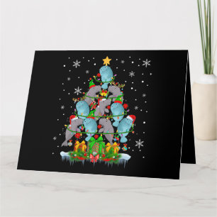 Tarjeta Santa Reindeer Elf Manatees Christmas Tree Lights