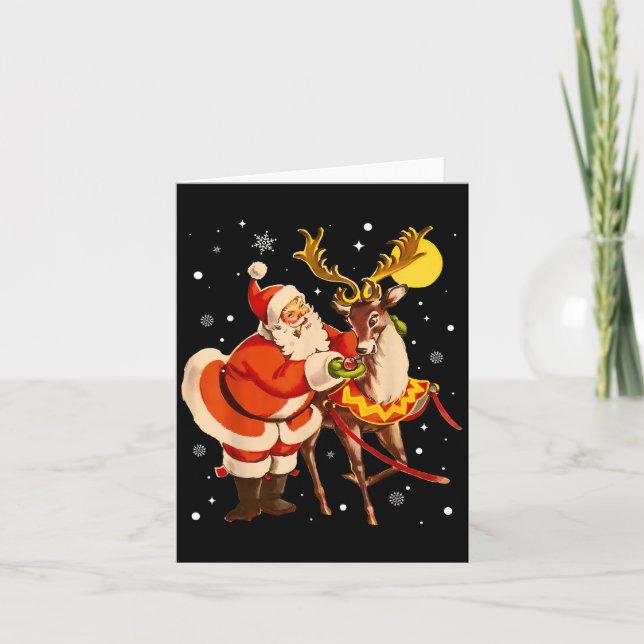 Tarjeta Santa Reindeer Retro 1950s Vintage Christmas Women (Anverso)