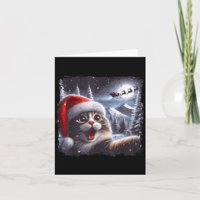 Tarjeta Santa Reindeer Selfie Cat Funny Christmas Tee  (Anverso)