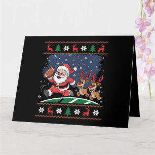 Tarjeta Santa Reno Ciervo Juega Fútbol Americano Feo Xmas