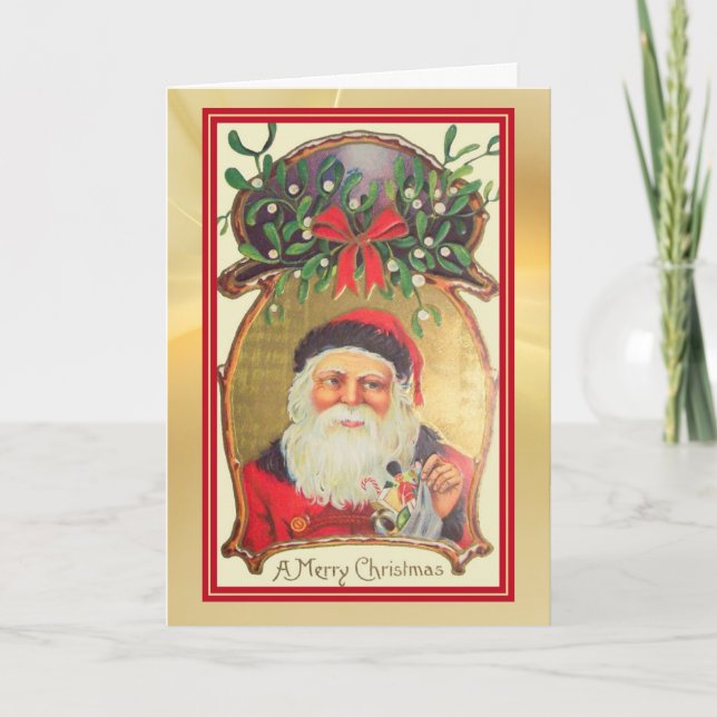 Tarjeta Santa retro con juguetes vacaciones de la frontera (Anverso)
