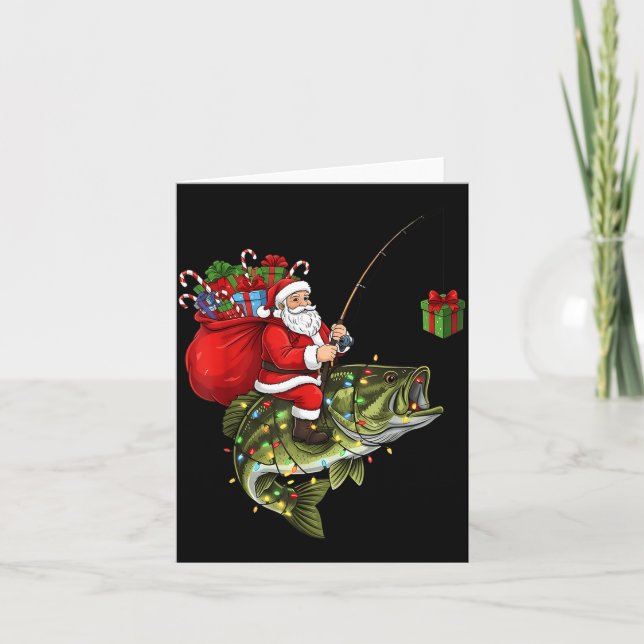 Tarjeta Santa Riding B Fish Christmas Fishing Funny Xmas P (Anverso)