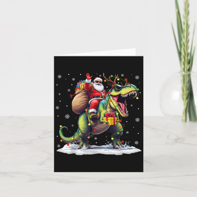 Tarjeta Santa Riding Dinosaur T Rex Christmas Boys Men Xma (Anverso)
