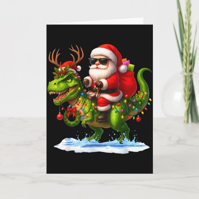 Tarjeta Santa Riding Dinosaur T Rex Christmas Boys Men Xma (Anverso)