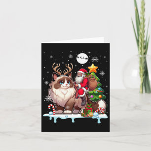 Tarjeta Santa Riding Ragdoll Cat Xmas Tree Colorf