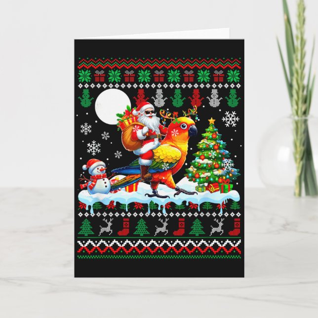 Tarjeta Santa Riding Reindeer Sun Conure Sweater Xmas Tree (Anverso)