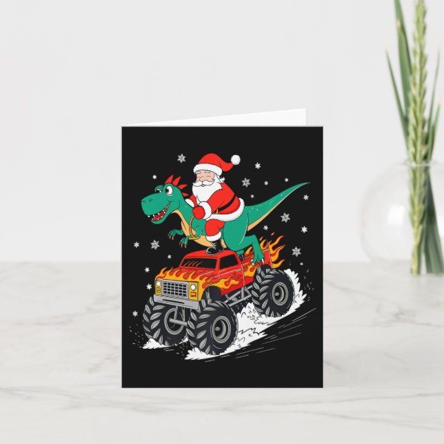 Tarjeta Santa Riding T Rex Dinosaur Monstruo Camión Niño C (Anverso)