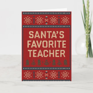 Tarjeta Santa’s Favorite Teacher Ugly Sweater Holiday Card