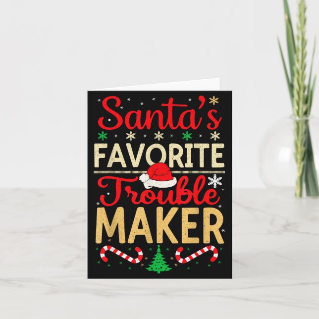 Tarjeta Santa’s Favorite Trouble Maker Funny Christmas  (Anverso)