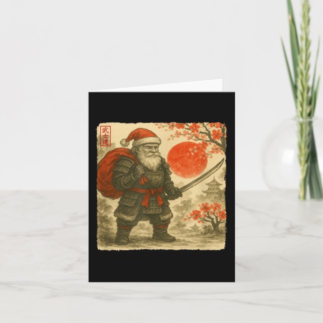 Tarjeta Santa Samurai Japanese Warrior Costume Sumi-e Art  (Anverso)