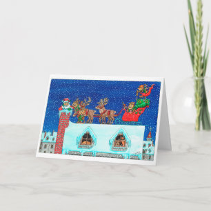Tarjeta Santa se pegó en la chimenea (tarjeta de Navidad