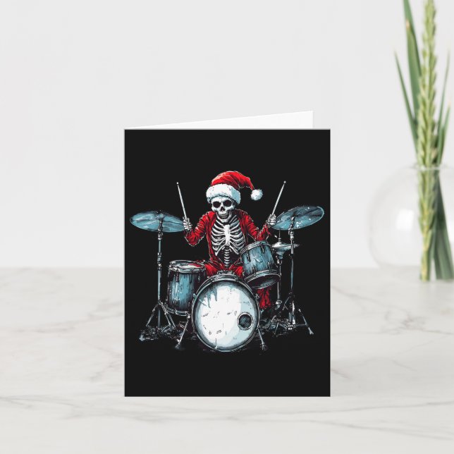 Tarjeta Santa Skeleton toca tambor percusionista (Anverso)
