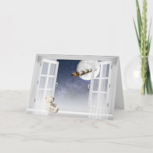 Tarjeta Santa Sleigh en ventana abierta