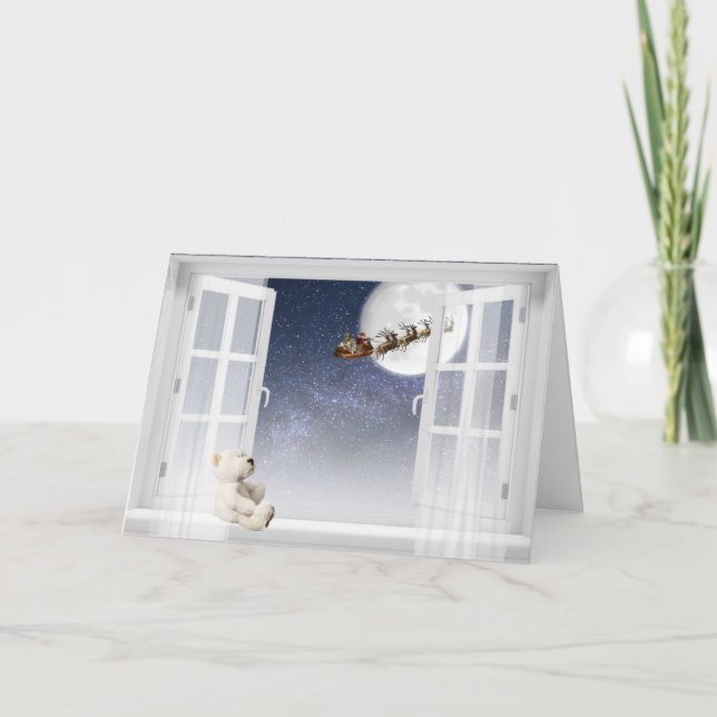 Tarjeta Santa Sleigh en ventana abierta (Anverso)