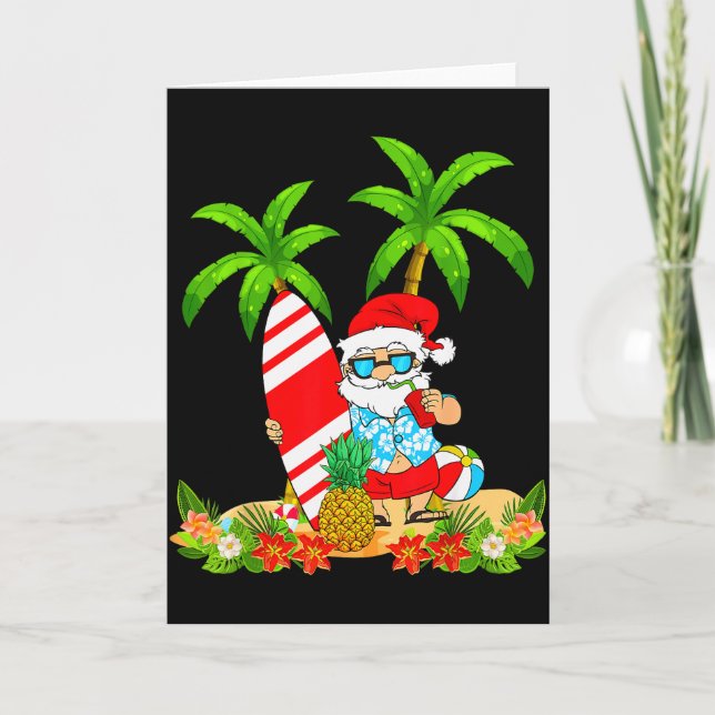 Tarjeta Santa Summer Surfing Christmas In July Beach Vacat (Anverso)