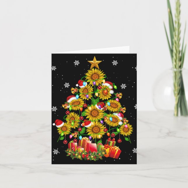 Tarjeta Santa Sunflower Christmas Tree Xmas Lights Santa S (Anverso)